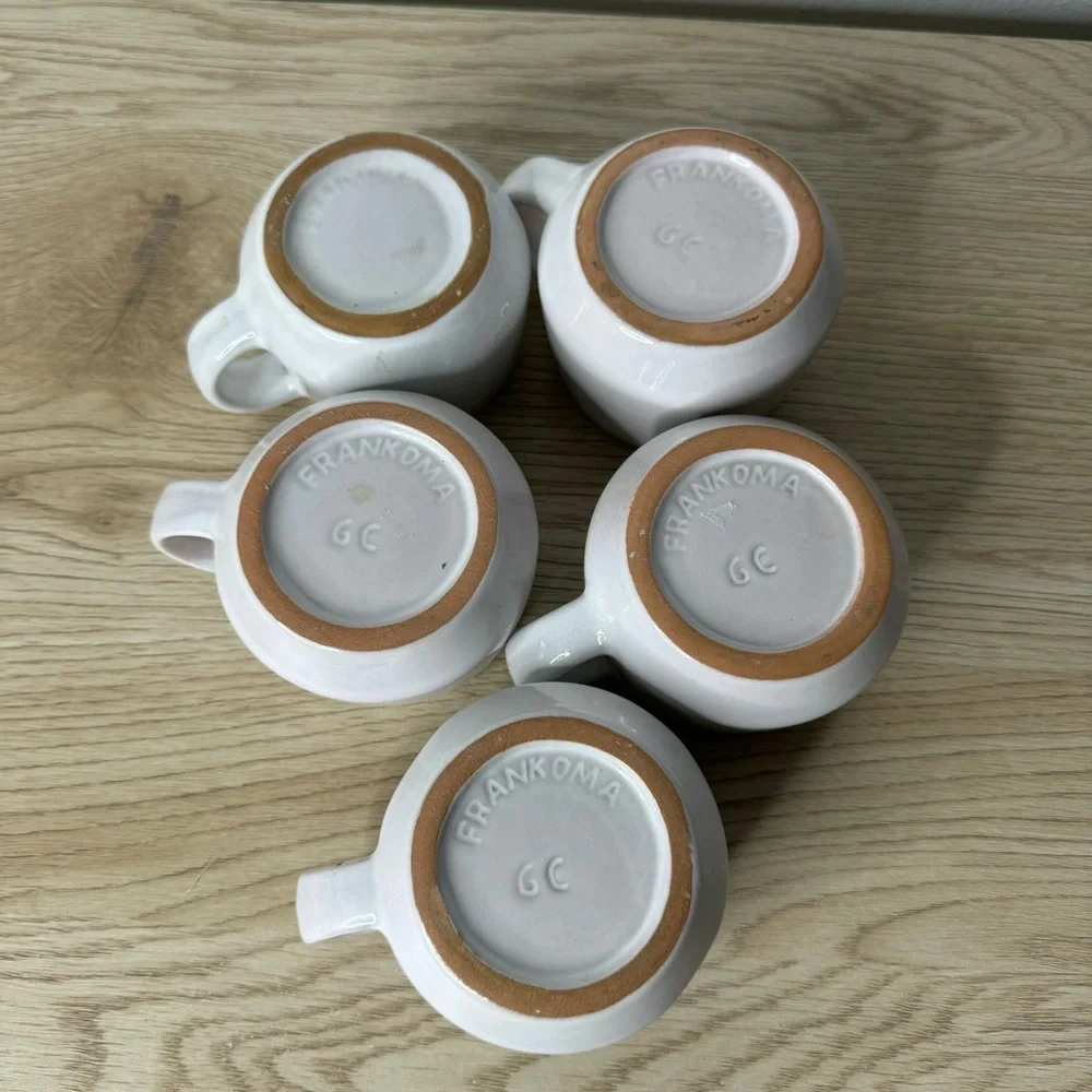 Set of‎ 5 Frankoma Bone White Cream Tea Cups and Saucers Handmade Art Pottery